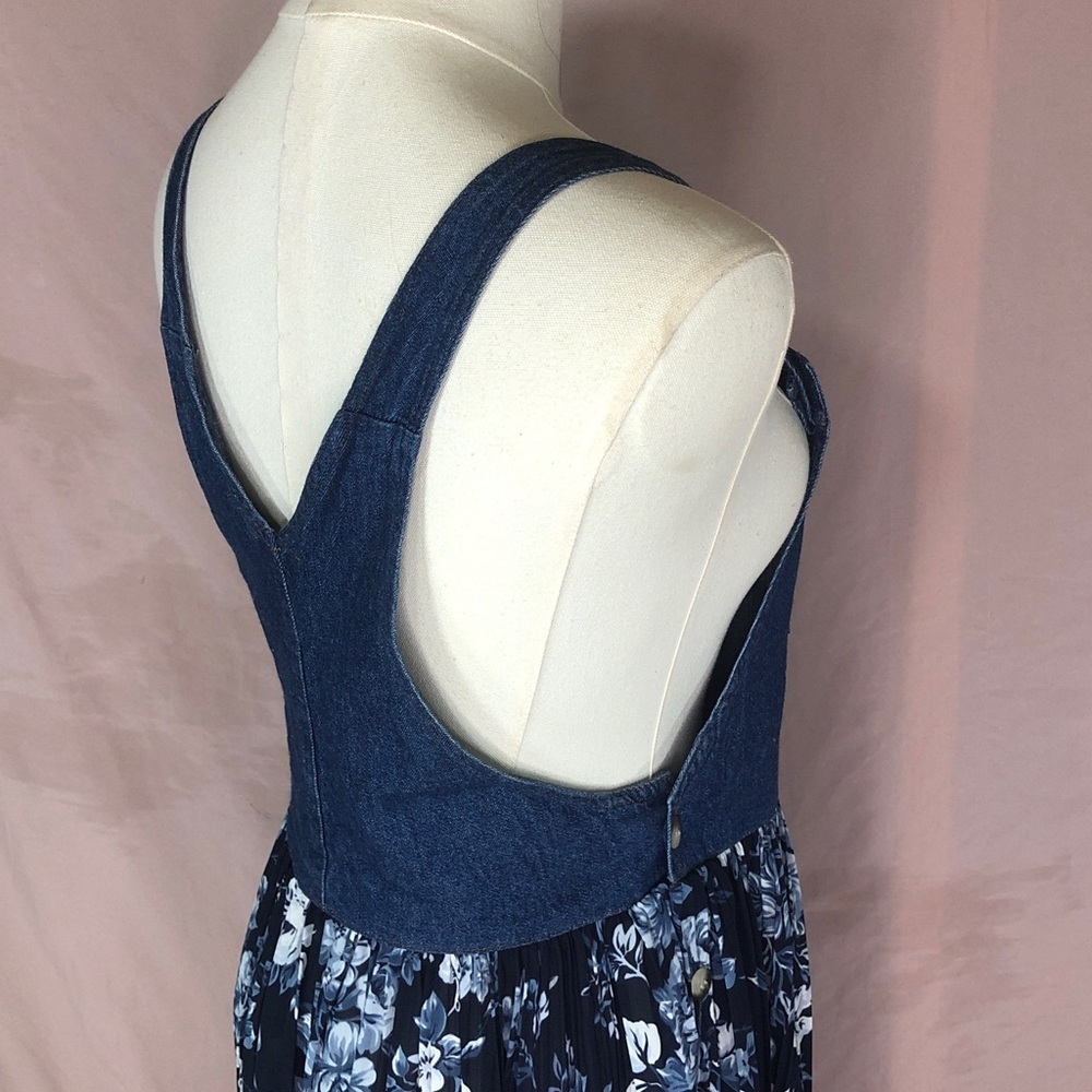 Coldwater Creek Denim Bib Floral Maxi Dress - Navy/Blue Size Small Medium - Picture 13 of 15